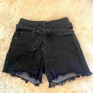 Stylish, modern black denim high rise shorts